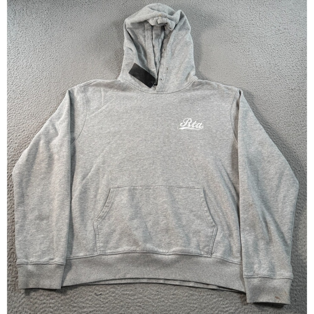 RtA Road to‎ Awe Hoodie Men's Medium Gray Pullover Logo Streetwear Grunge